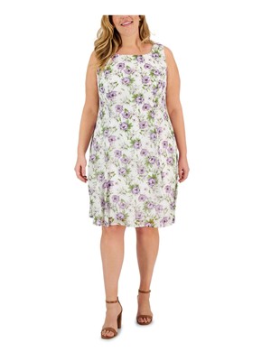 CONNECTED APPAREL Womens White Lined Sleeveless Knee Length Shift Dress Plus 22W