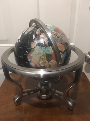 Antique 14 inches Tall gemstone World Globe earth with stand and Compass