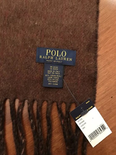 NWT Men's Polo Ralph Lauren Scarf, Brown Red Stripe Wool Blend Made In Italy