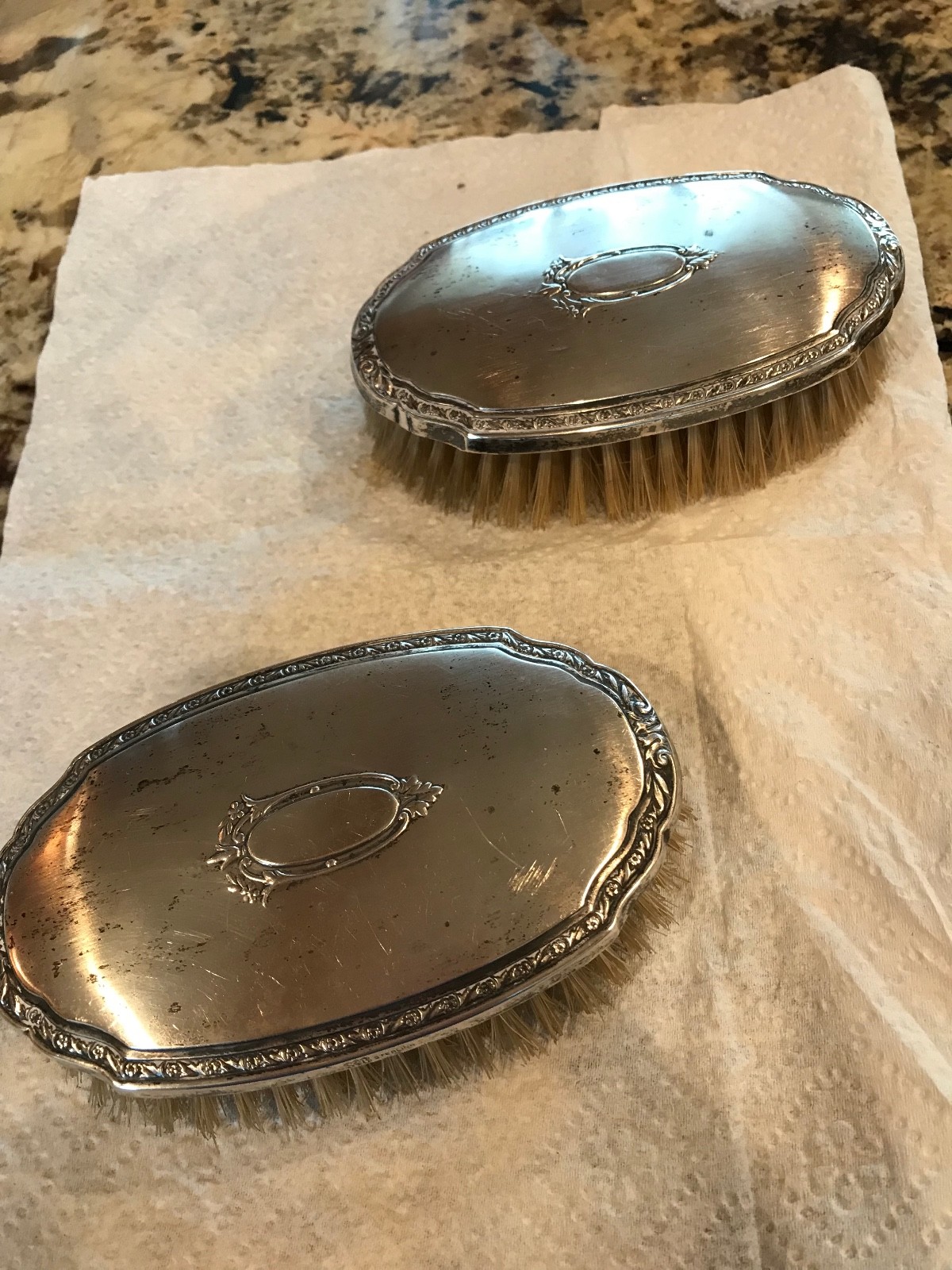 antique silver plate grooming coat or clothes brush set (2)