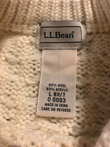 LL Bean Cream Sweater Girls 6X 7 Large Chunky