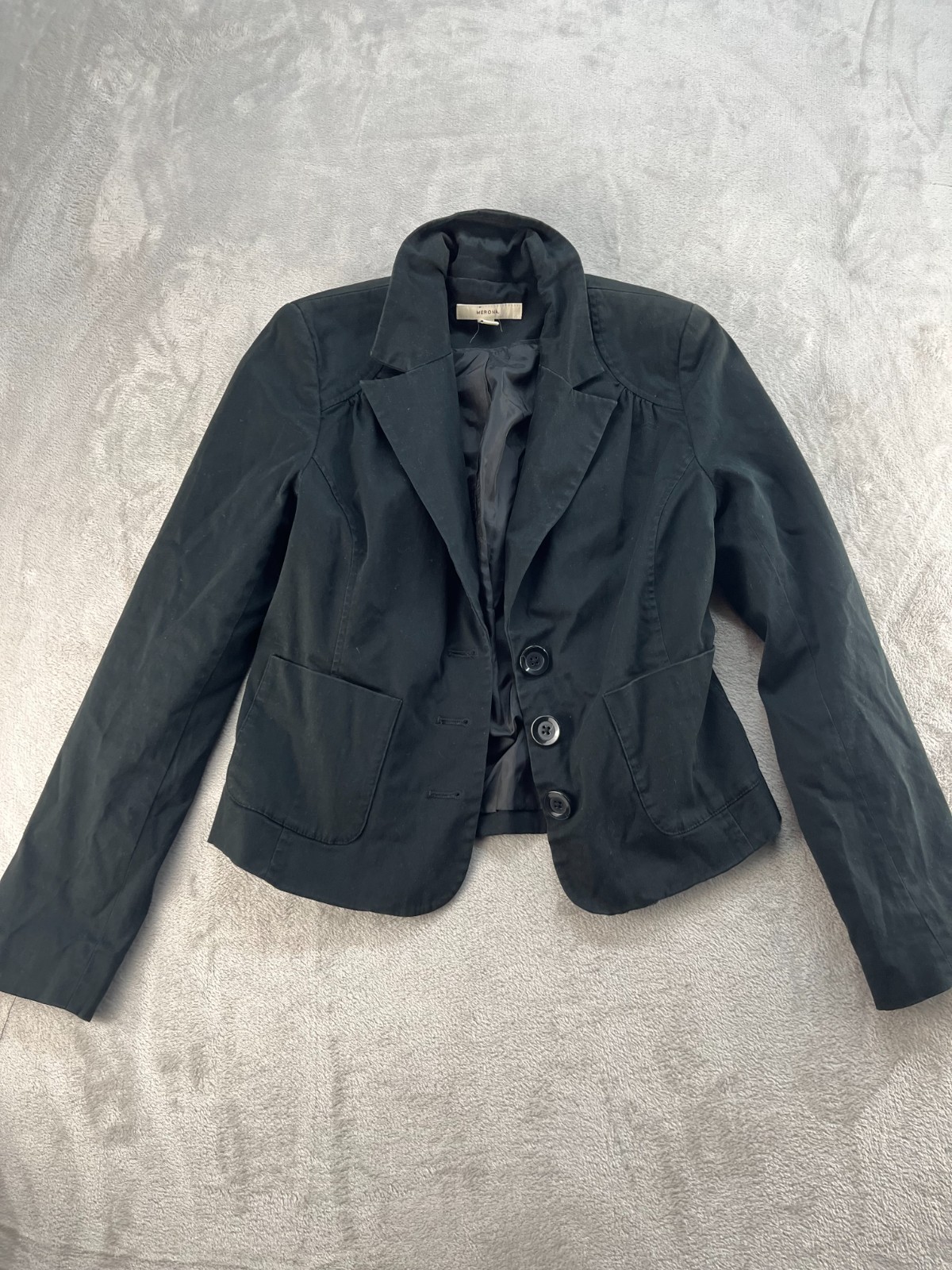 Merona Blazer Jacket Womens Size Small Black 3 Button Cotton Blend