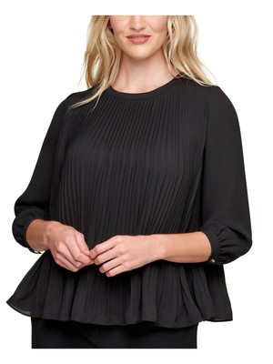 

DKNY Женский черный текстурированный топ с круглым вырезом для работы