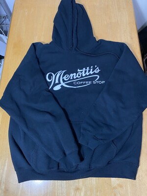 Menotti s Coffee Shop Stitched Pullover Black Hoodie Mens Size XL 24pit2pit