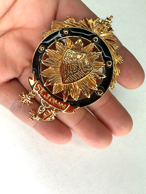 Vintage St. John Brooch Medallion Charm Dangle Black Enamel Coat