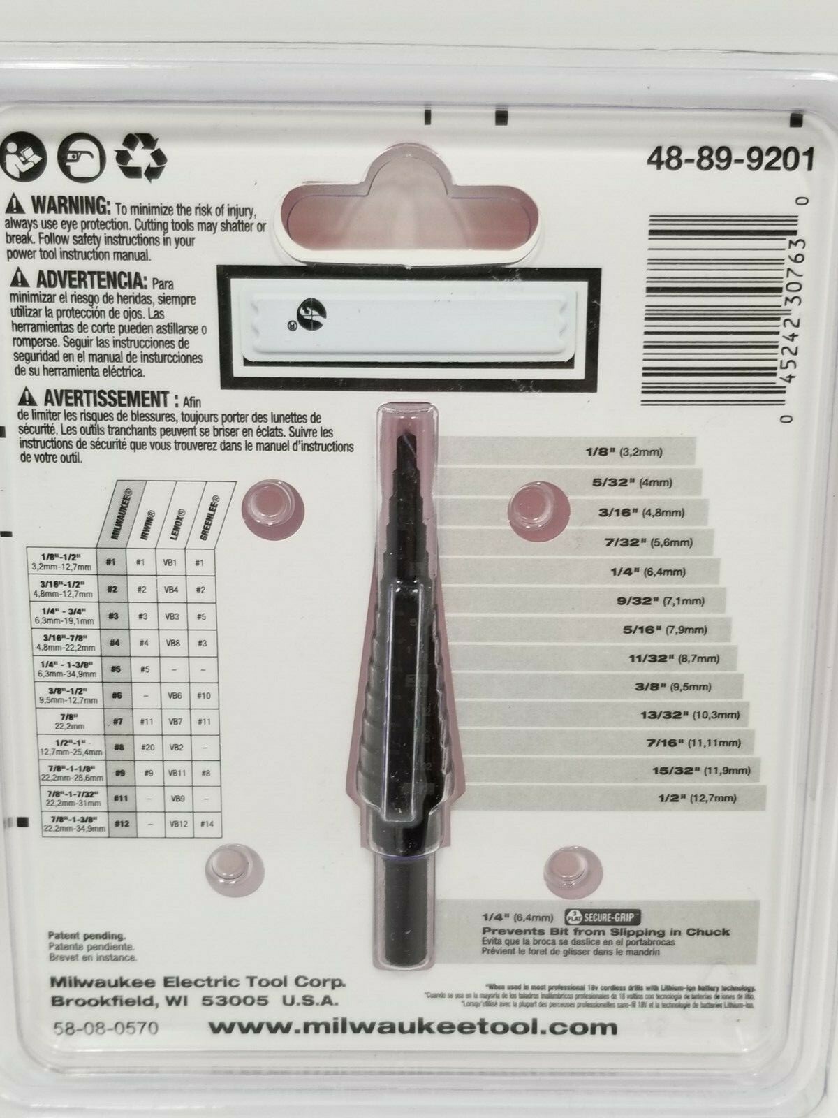 Milwaukee Step Drill Bit - NEW - #1 - 1/8