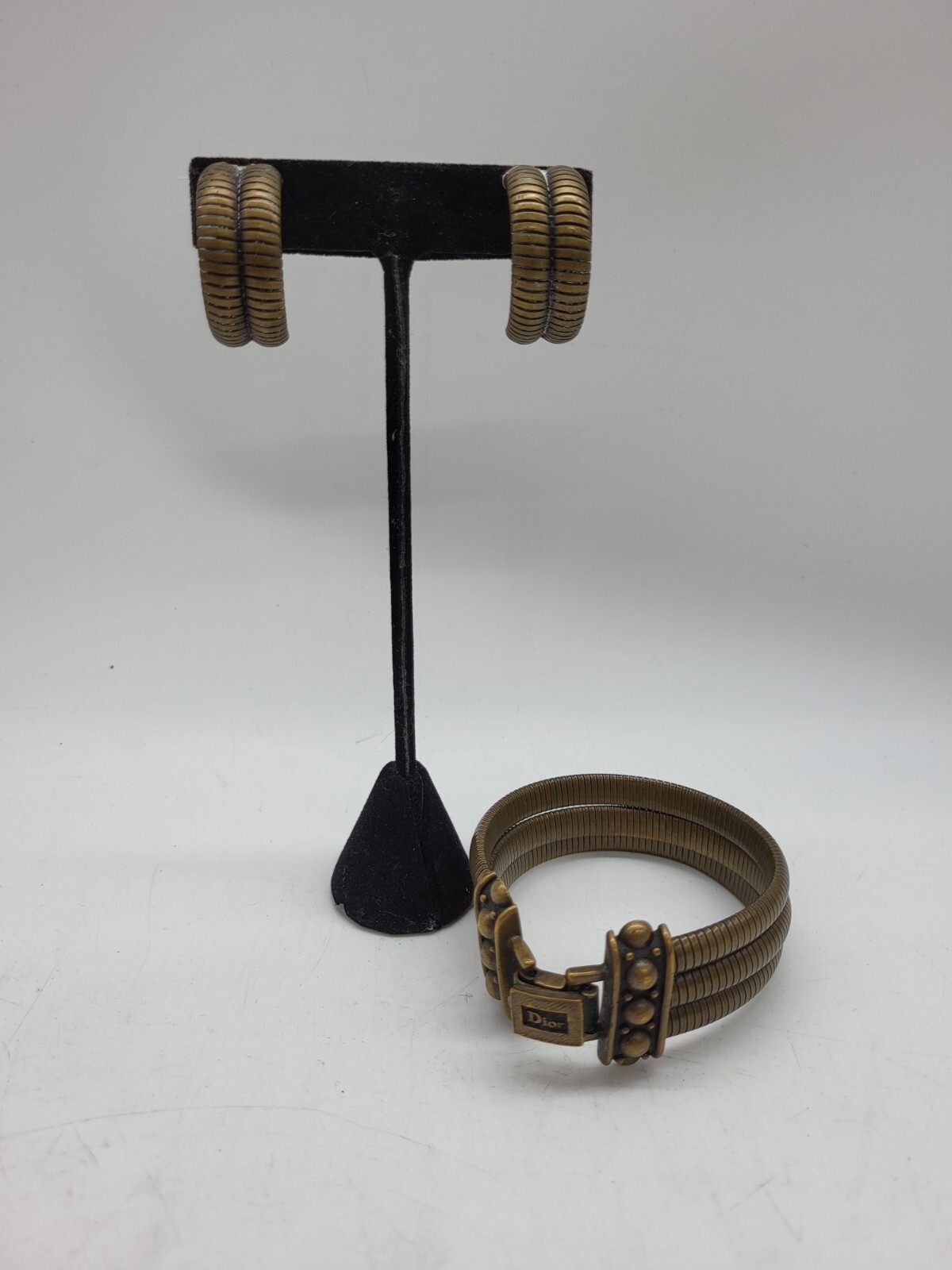 Vintage Dior Chunky Dark Brass Coil Design Bracelet And Clip Vintage Dior Chunky Dark Brass Coil Design Bracelet And Clip