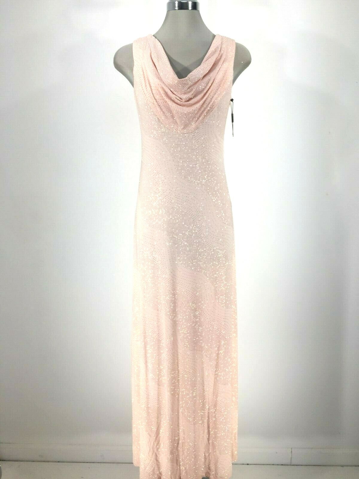Calvin Klein NWT Потрясающие румяна и блеск Вечернее платье с шалевым воротником размер 2