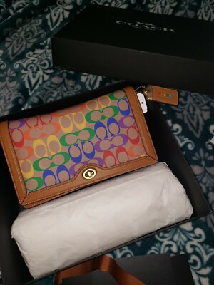 NWT COACH Riley Rainbow Signature Canvas Bag Medium Box Dustbag included Handbag