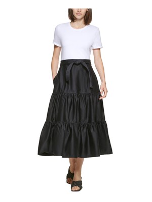 CALVIN KLEIN Женская белая юбка с завязками спереди и коротким рукавом Midi Fit + Flare Dress 2