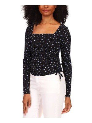 MICHAEL MICHAEL KORS Женский черный топ с цветочным принтом и рюшами с длинным рукавом и квадратным вырезом S