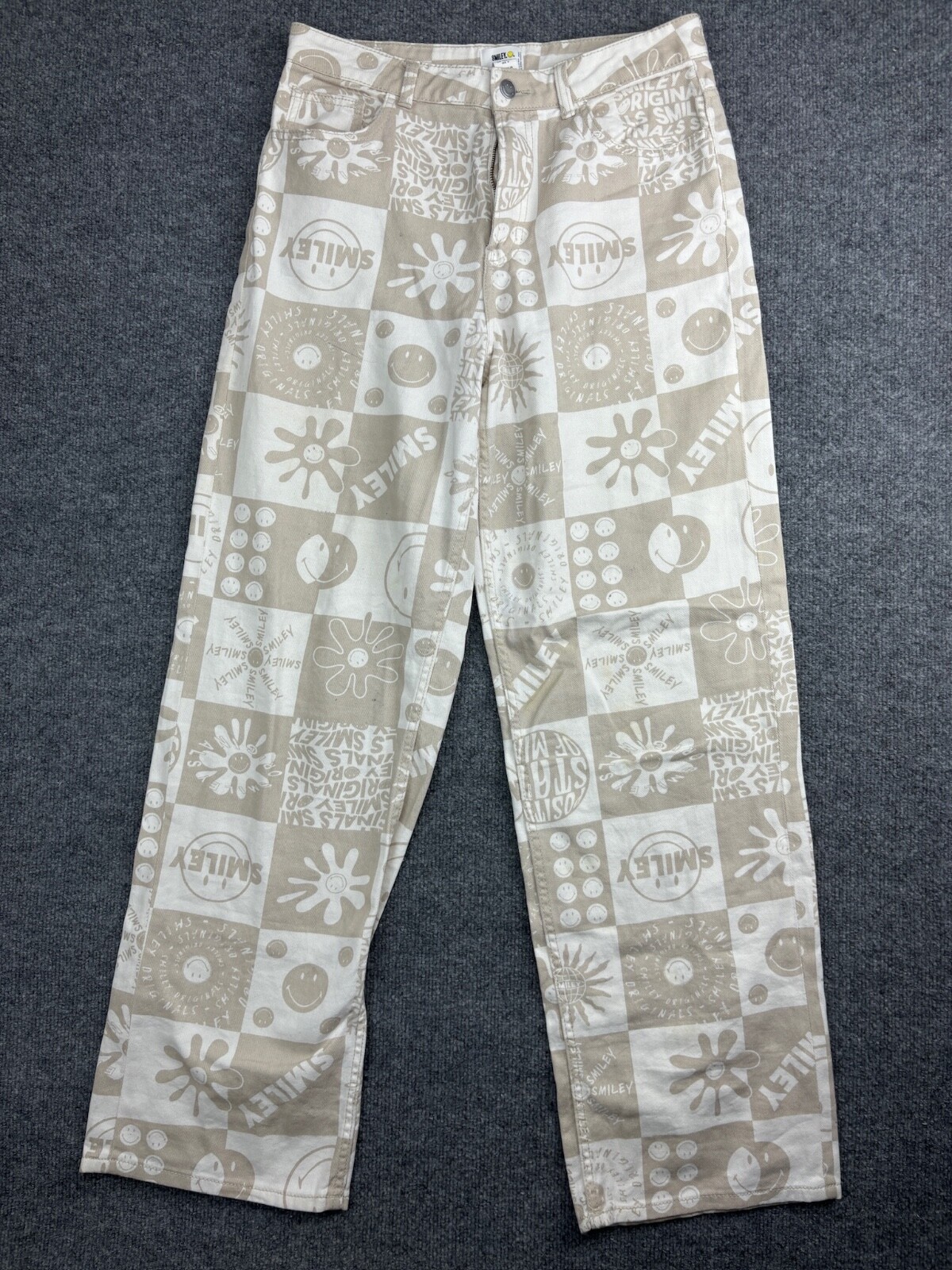 パンツ SMILE MA Smiley x H&M Jeans Women's 6 Beige White Checkered Smile