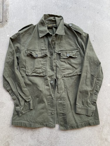 Vintage 60s Herringbone Field Jacket Military Faded Worn Brown 1968
