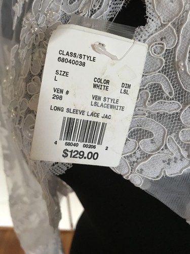 David's Bridal Short 3/4 Lace Wedding Jacket Bolero Large