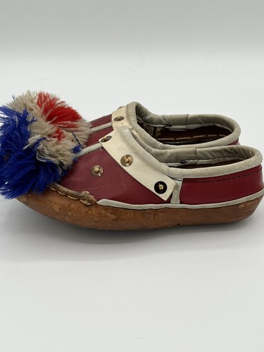 Vintage Antique TSAROUHI Opanke Greek Kids Shoes Leather Handmade Dance Pom Pom