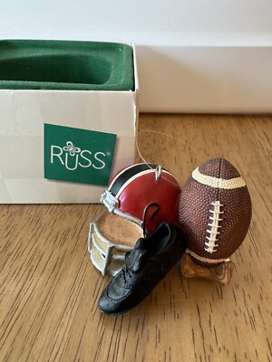 Vintage Football Sports Ornament by RUSS Hand Painted in original box