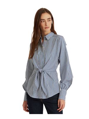 

Женский темно-синий полосатый топ с манжетами и воротником на пуговицах RALPH LAUREN, Navy