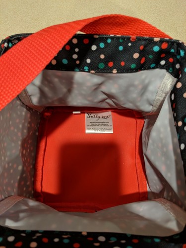 Thirty One Mini Tote Caddy Black with Polka Dots Christmas Colors Used Once