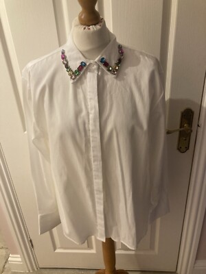 PRIMARK SHIRT WITH JEWELLED COLLAR BNWT SIZE UK 12 WHITE COTTON
