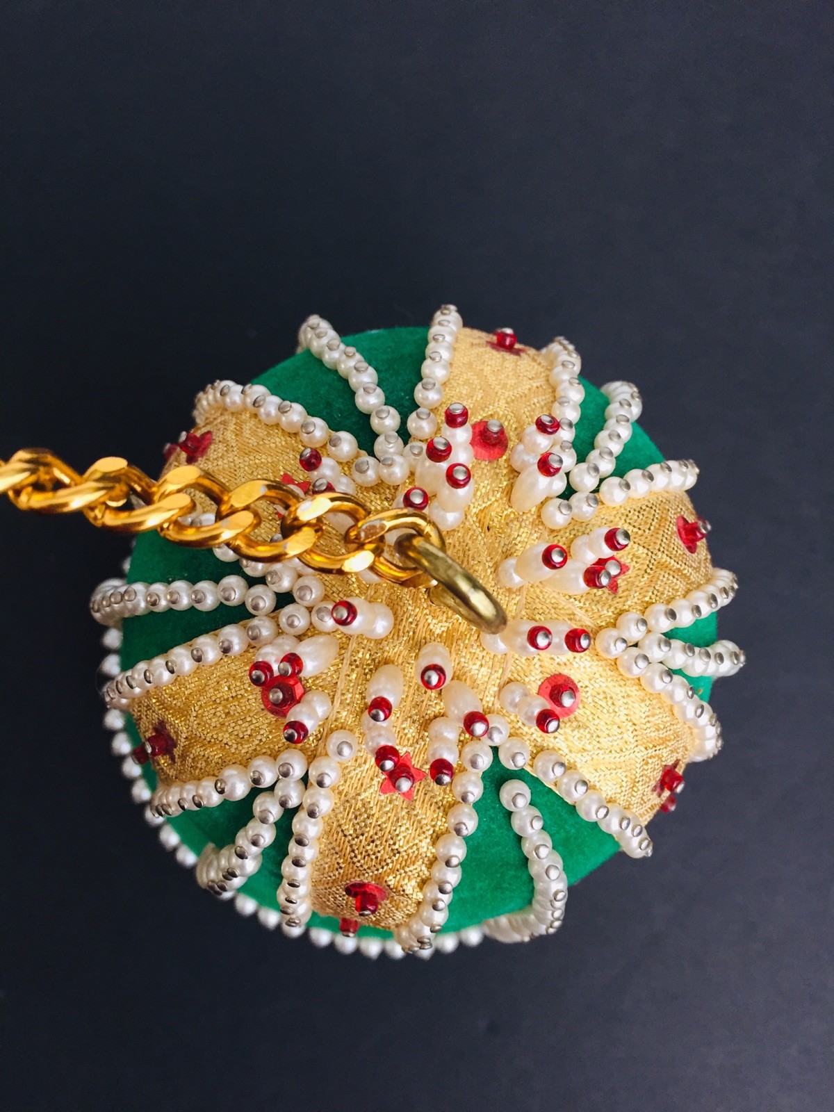 Vintage Beaded Sequin Music Box BELL Plays JINGLE BELLS Christmas Ornament