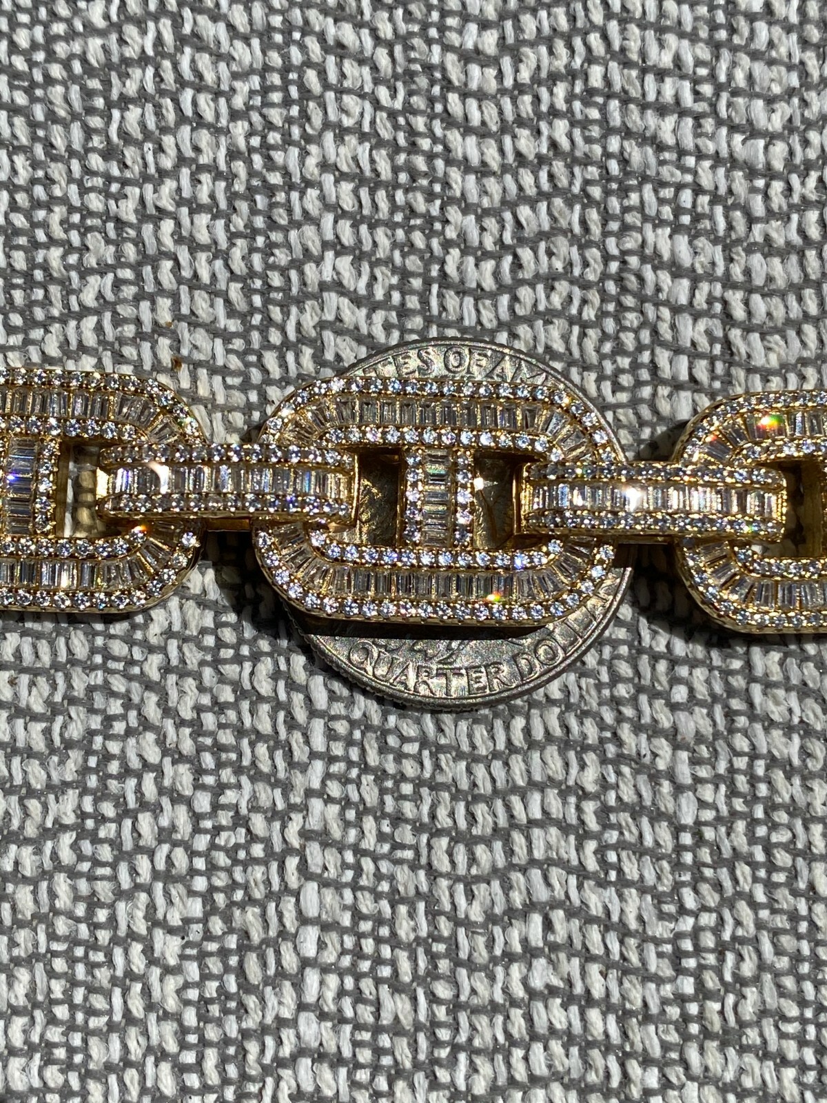 Pre-owned Silver Men's Real 14k Gold Plated Solid 925  Baguette Gucci Link Bracelet 15mm Cz