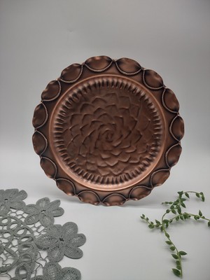 Vintage Hammered Gregorian Solid Copper Rosette Serving Plate, Wall Hang Platter