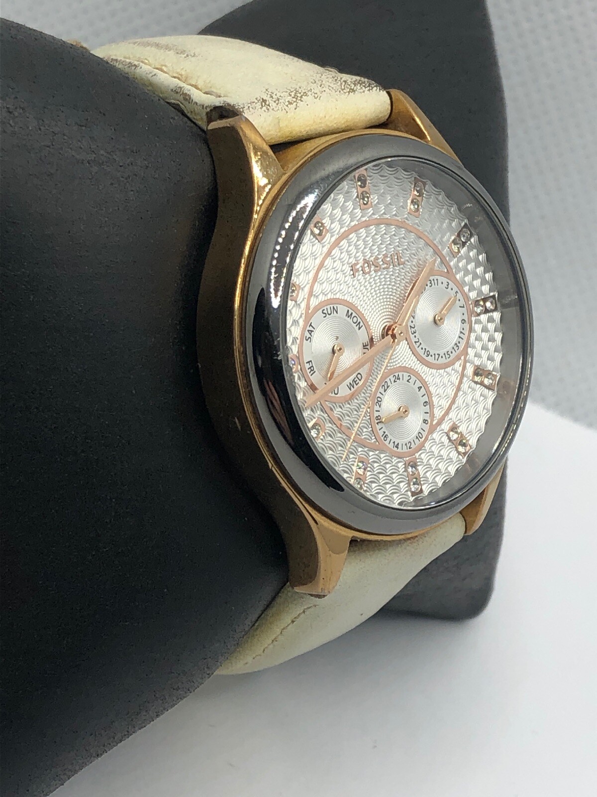 時計 kemi Fossil BQ3253 Womens White Leather Analog Silver Dial Quartz