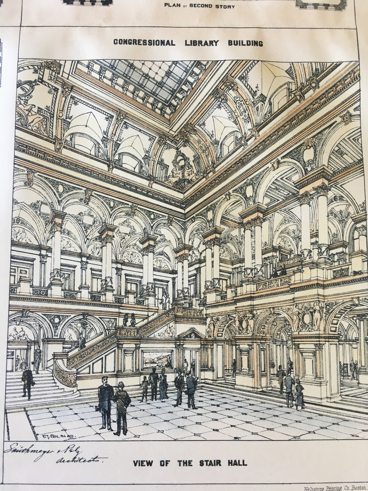 Congressional Library, Washington DC, 1888, Original Hand Colored