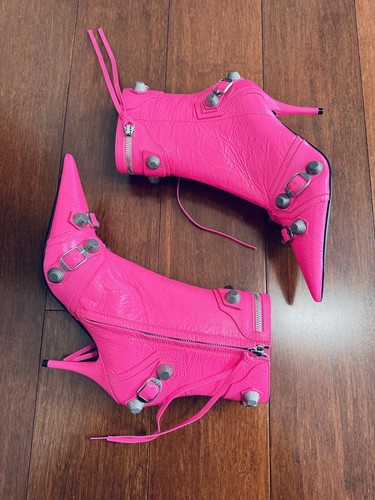 Pre-owned Balenciaga Final $  Cagole Pointed Toe Leather Boots Fluo Pink Size Eu 39 $1,795