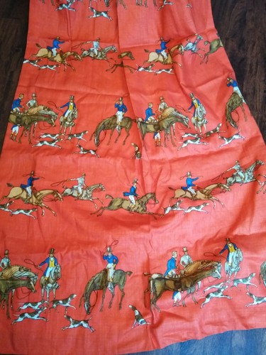 5 Vintage Equestrian Horse Hunting Dogs Derby Curtain Drape Panel Fabric