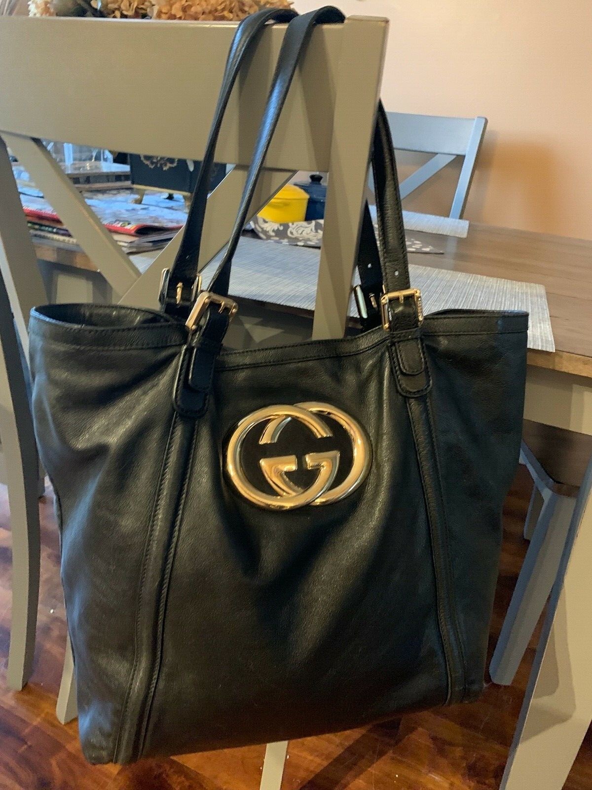 Gucci Black Leather GG Big Logo Handbag | eBay Gucci Black Leather GG Big Logo Handbag | eBay