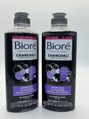 Biore Charcoal Great For Oily Skin Cleansing Micellar Water 10oz X2