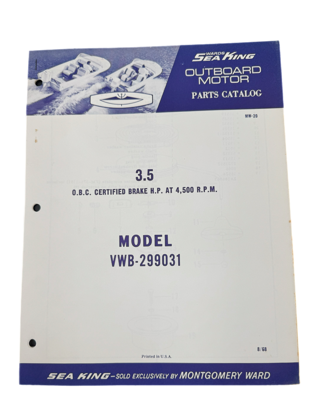 8/68 Wards Sea King 3.5 H.P Model VWB-299031 Parts Catalog MW-20