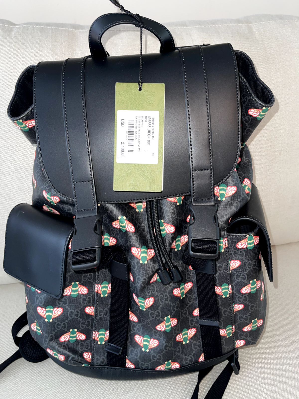 【GUCCI】Supreme Bee スプリーム　ビーバックパック Gucci Beige/Ebony GG Coated Canvas Supreme Animalier Bee