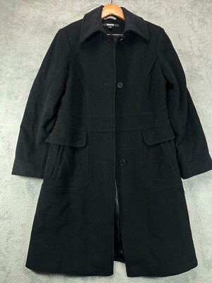 Womens 12 Donna Karan New York Cashmere Wool Walker Coat Jacket Black Midi DKNY
