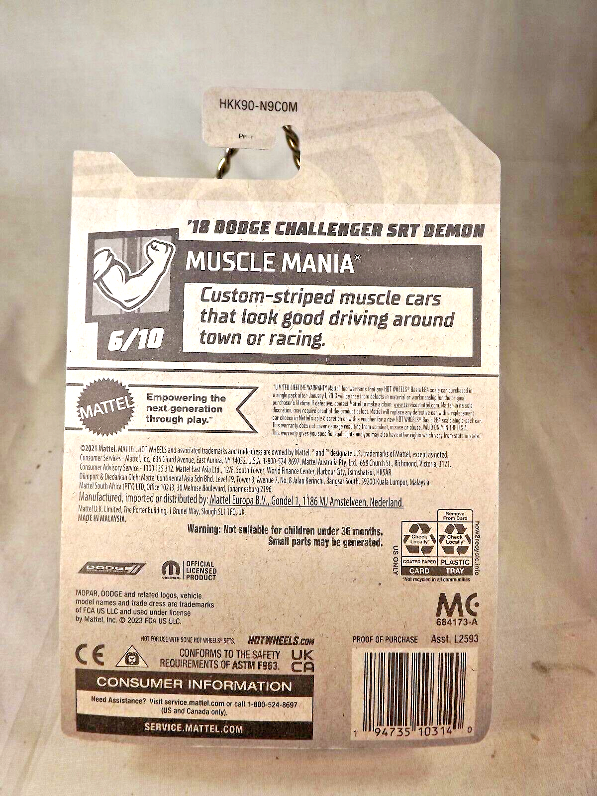 2023 Hot Wheels #151 Muscle Mania 6/10 '18 DODGE CHALLENGER SRT DEMON Black wPR5