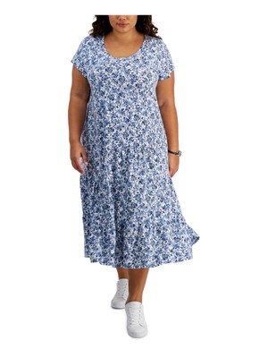 

TOMMY HILFIGER Женское белое платье-футляр миди с короткими рукавами и круглым вырезом размера плюс, Белый