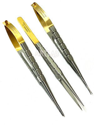GERMAN CASTROVIEJO Micro Scissors Needle Holder Curved TC Forceps Dental Eye Set