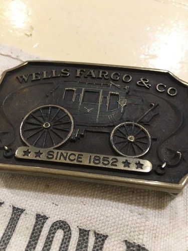 Vintage 1973 Wells Fargo & Co. Belt Buckle With Bag