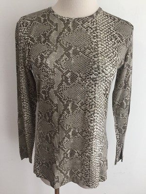 Alain Manoukian Crewneck Top Brown Ivory Taupe Snakeskin Animal Print Sz 1 NWOT