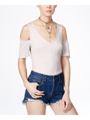 

Женский топ цвета слоновой кости с короткими рукавами и V-образным вырезом FREE PEOPLE. Размер, Цвет слоновой кости