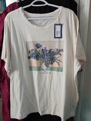 UNIVERSAL THREAD 3X Ivory Floral Stretch Tee Short Sleeve Top Purple Iris NEW