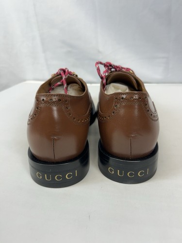 Pre-owned Gucci Men's Brogue Detail Lace Up Shoe In Brown Sz Us 8.5