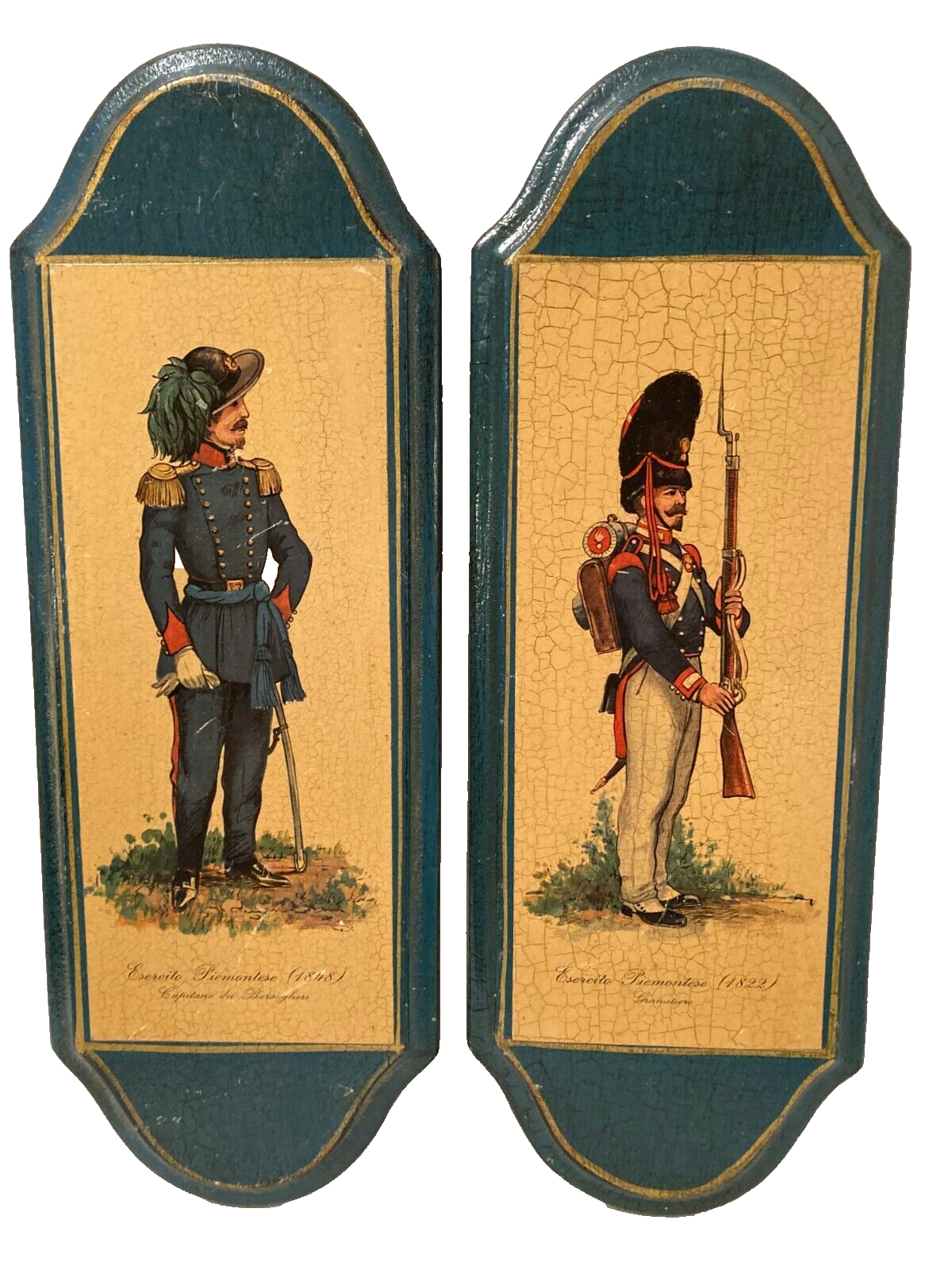 Vtg PAIR Esercito Piemontese Italian Soldiers 1848-1822 Wooden...