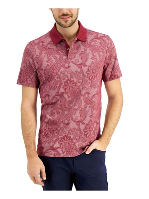 

TASSO ELBA Mens Maroon Paisley Classic Fit Stretch Polo, 100099735MN