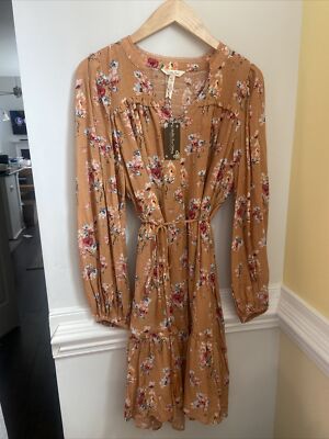 MATILDA JANE Women's BOHO LONG SLEEVED DRESS Orange Floral Size S