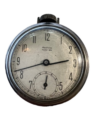 Vintage Westclox Pocket Ben Pocket Watch Silver Tone 50mm