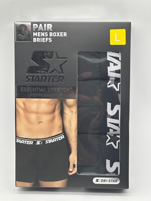 NEW 3 PAIR PACK STARTER MENS BOXER BRIEF ESSENTIAL 4 WAY STRETCH PERFORMANCE