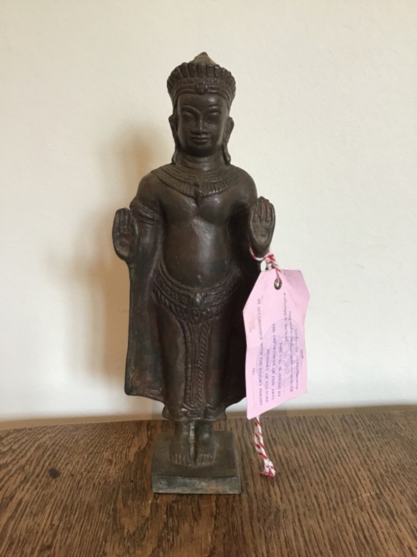 Statue De Bouddha En Bronze Style Khmer Antique.