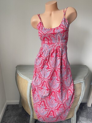 J. Crew Paisley Maxi Dress Size 2 Cami Sundress Cute Coral XS Empire